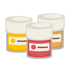 Small containers with gouache paint isolated illustration