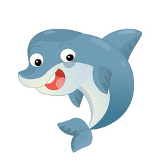 Cartoon dolphin swimming and looking - illustration for children