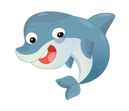Cartoon dolphin swimming and looking - illustration for children