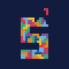 Logo number "5", video game pixel style. Editable vector design. 