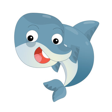 Cartoon dolphin swimming and looking - illustration for children