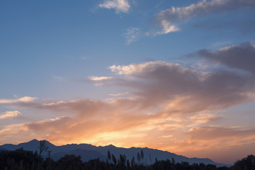 Beautiful sunset over the mountains. Beautiful natural landscape