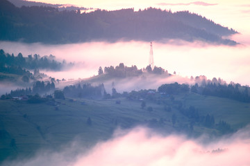 Dawn over the village of Verkhovyna