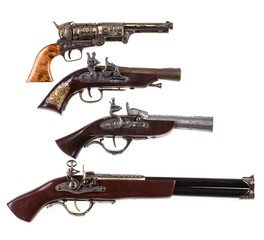 Collection of ancient pistols