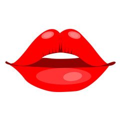 Sexy kissing woman lips with red lipstick on white background.