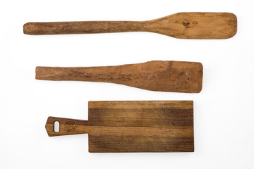 Kitchen board and wooden spatula