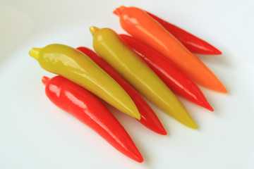 Vibrant Color Deletable Imitation Chili Shaped Marzipan Sweets, Thai Traditional Dessert Made from Stirred Mung Beans 