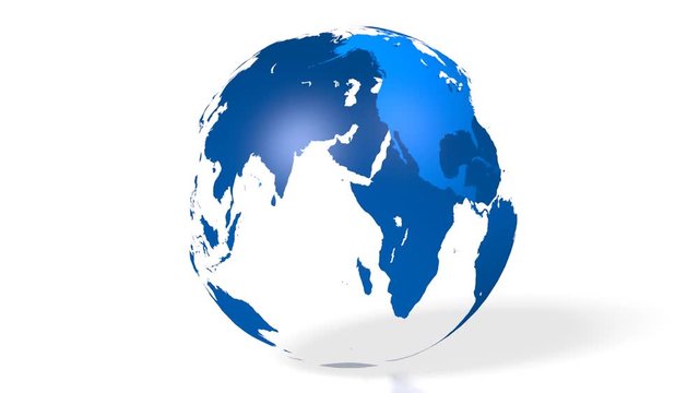 3D blue Earth/ globe/ world map with all continents (Europe, Asia, North America, South America, Australia, Greenland).