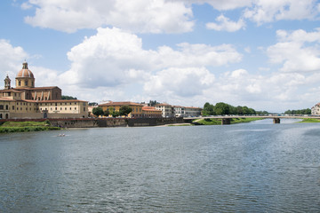 Panoramic view to the Arno river in Florence, Italy