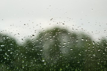Rain droplets on the car window. Slovakia