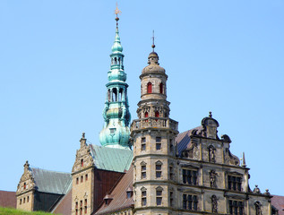 Fototapeta premium Gorgeous decorated tower and facade of Kronborg Castle in Helsingor, Denmark 