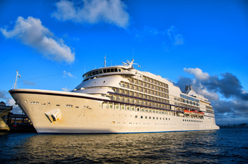 Fototapeta na wymiar Big luxury cruise ship at sunset
