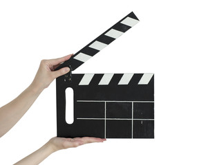 Two hands holding a cinema clap