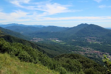 View from Mount Sasso del Ferro Laveno to landscape of Lake Maggiore, Italy