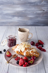 Croissants, corn flakes and berries