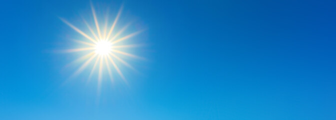 Sunny background, wonderful blue sky with bright sun
