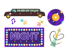 Night club or disco party vector flat icons