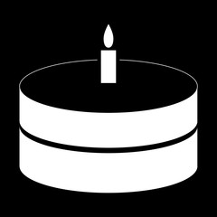 Cake with candle  the white color icon .