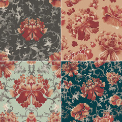 Seamless chinese pattern. Watercolor style wallpaper with floral ornament .