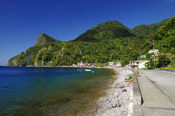 Fototapeta na wymiar View of Soufriere village. Dominica island, Lesser Antilles
