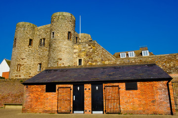 Public toilet in front of the Ypres tower, Rye castle, England