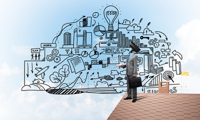 Concept of home security and privacy protection with camera headed man