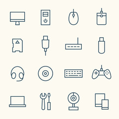 Computer equipment line icon set