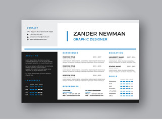 Landscape CV Resume Clean Design Vector Template / Curriculum Vitae