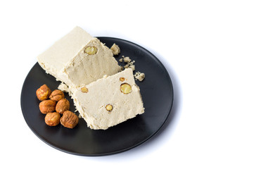 Hazelnut halva slices on a plate