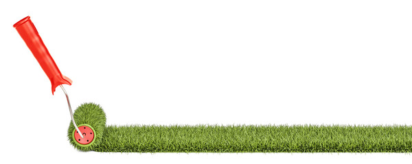 Grass with roller brush. Eco-friendly concept, 3D rendering