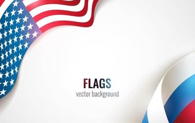 Flags of the USA and Russia isolated on white background. Vector illustration