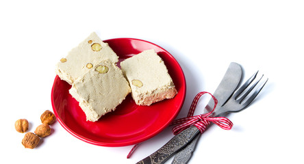 Hazelnut halva slices on a plate