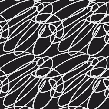 Seamless vector scribble pattern with messy irregular curly lines and spirals. Doodles with scrawls background for print, textile, fabric, wallpaper, card, poster, home decor, packaging, and wrapping 