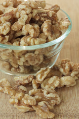walnuts in glass bowl close up