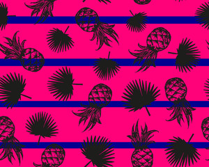 Summer Fresh Pineapple Stripe Seamless Repeat Wallpaper