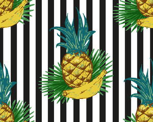 Summer Fresh Pineapple Stripe Seamless Repeat Wallpaper - 163302247