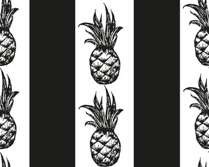 Summer Fresh Pineapple Stripe Seamless Repeat Wallpaper - 163302274