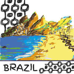 Brazilian hand drawn sketch. Ipanema style concept and logo.