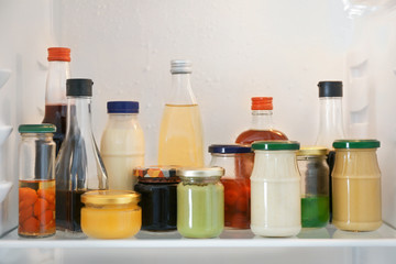Many different sauces in fridge