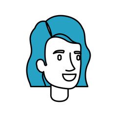 silhouette color sections of woman face with short blue hair and wavy vector illustration