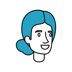 silhouette color sections of woman face with collected blue hair vector illustration