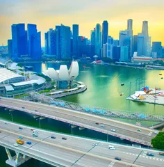 Crédence de cuisine en verre imprimé Singapour View of Singapore Downtownat sunset