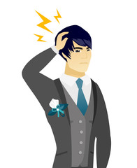 Young asian groom with lightning over his head