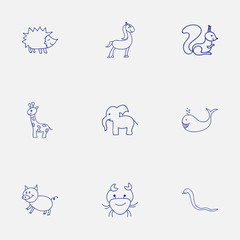 Naklejka na ściany i meble Set Of 9 Editable Animal Icons. Includes Symbols Such As Swine, Chipmunk, Cancer And More. Can Be Used For Web, Mobile, UI And Infographic Design.