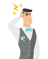 Caucasian groom with lightning over head.