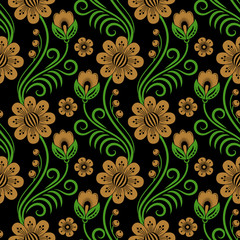 Floral seamless pattern in traditional russian style. Khokhloma painting. Vector Illustration