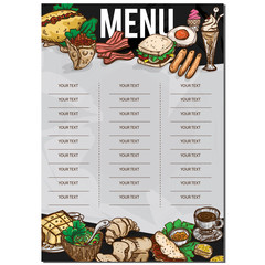 menu food restaurant template design hand drawing graphic.