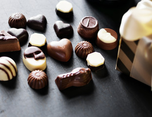 Closeup of variety chocolates collection