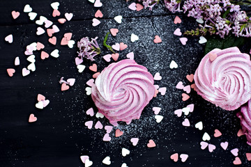 Homemade marshmallows. Pink marshmallows.