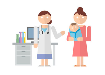 イラスト素材:女医と母子